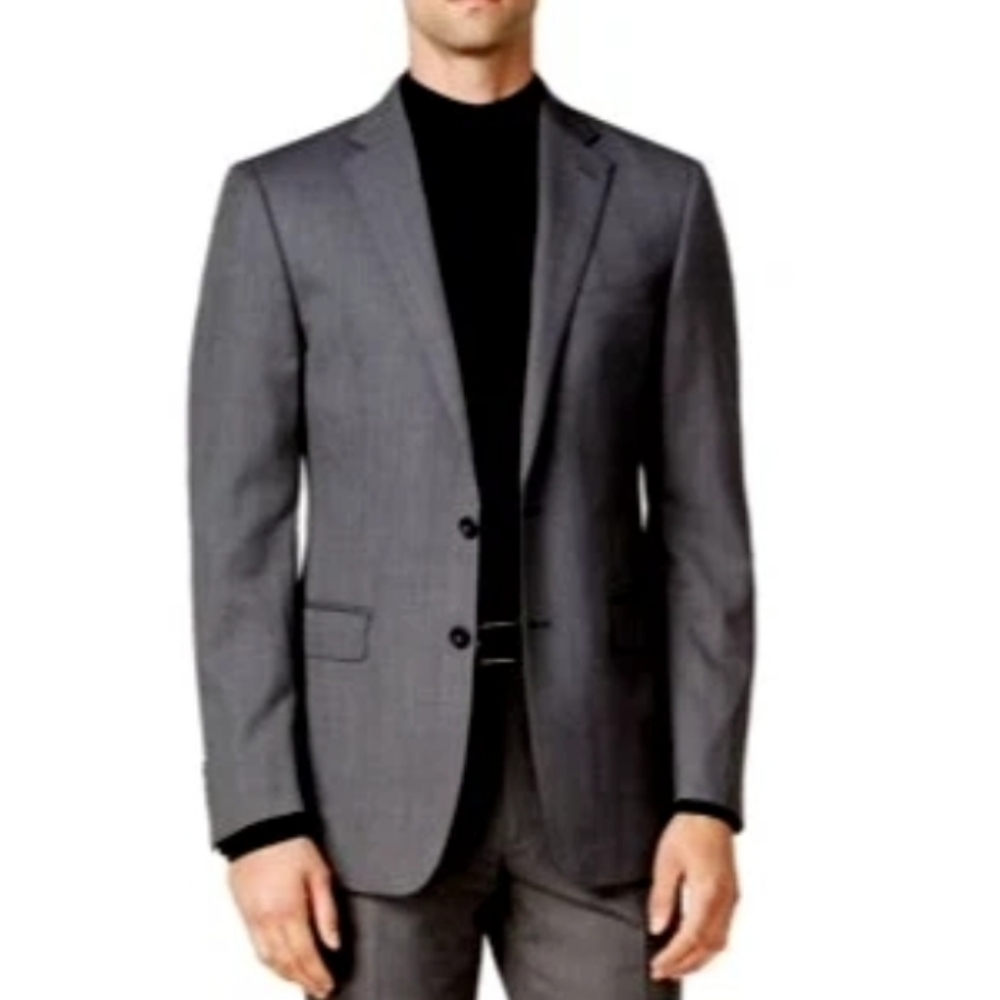 Calvin Klein Blazer Size 46 Regular Gray Wool Blend X Slim Fit 2 Button Jacket